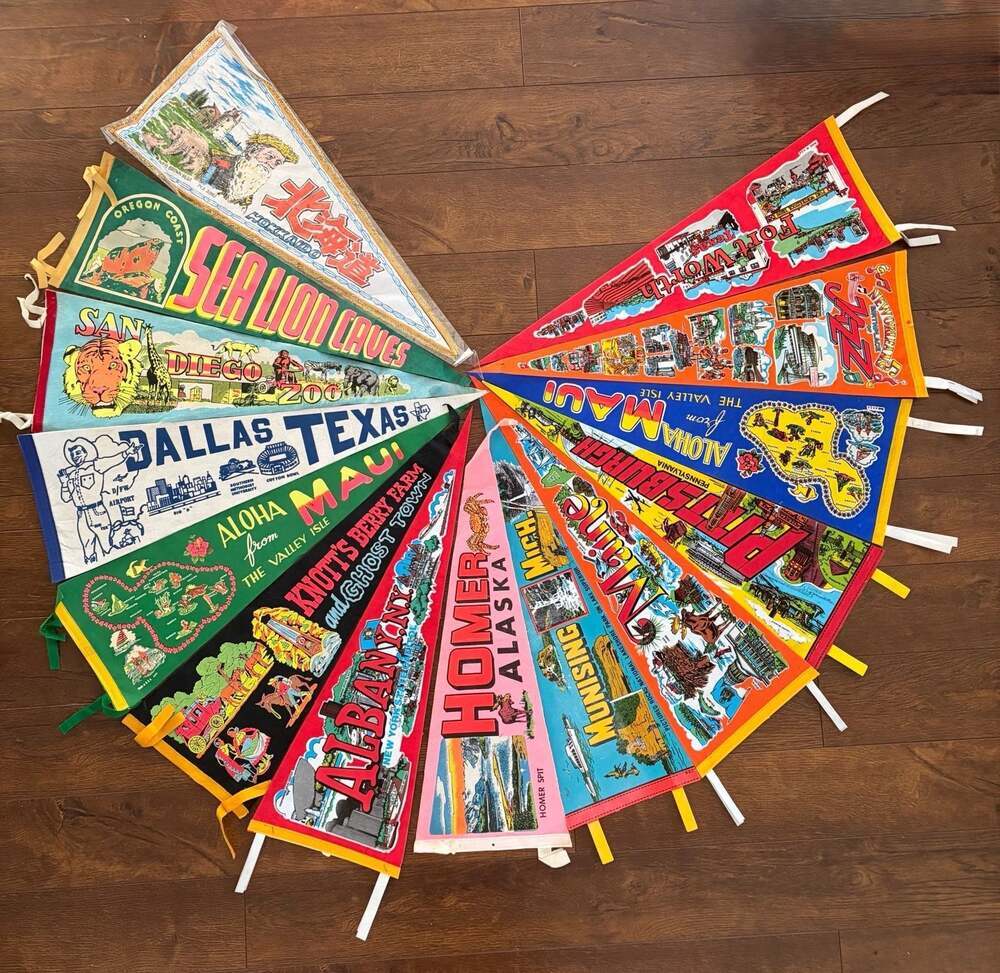 Vintage Travel Souvenir Pennants Lot 14 Piece Set